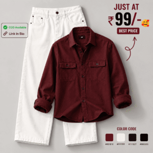 Premium Maroon Casual Shirt & White Denim Jeans Combo