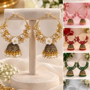 Golden Pearl Jhumka Hoop Earrings