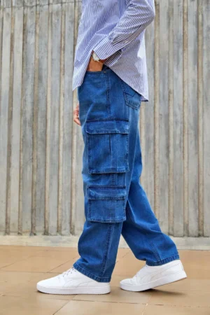 Classic Blue Cargo Denim Jeans for Men