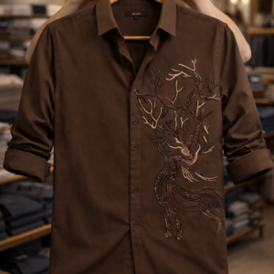 Men's Casual Shirt with Artistic Deer Embroidery - Premium Quality Design