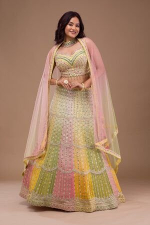 Golden Sparkle Mirror Embroidered Georgette Ready-to-Wear Lehenga